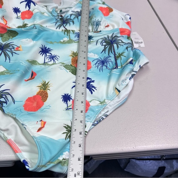 White and Blue One Piece Swimwear with Classic Design - Picture 5 of 6